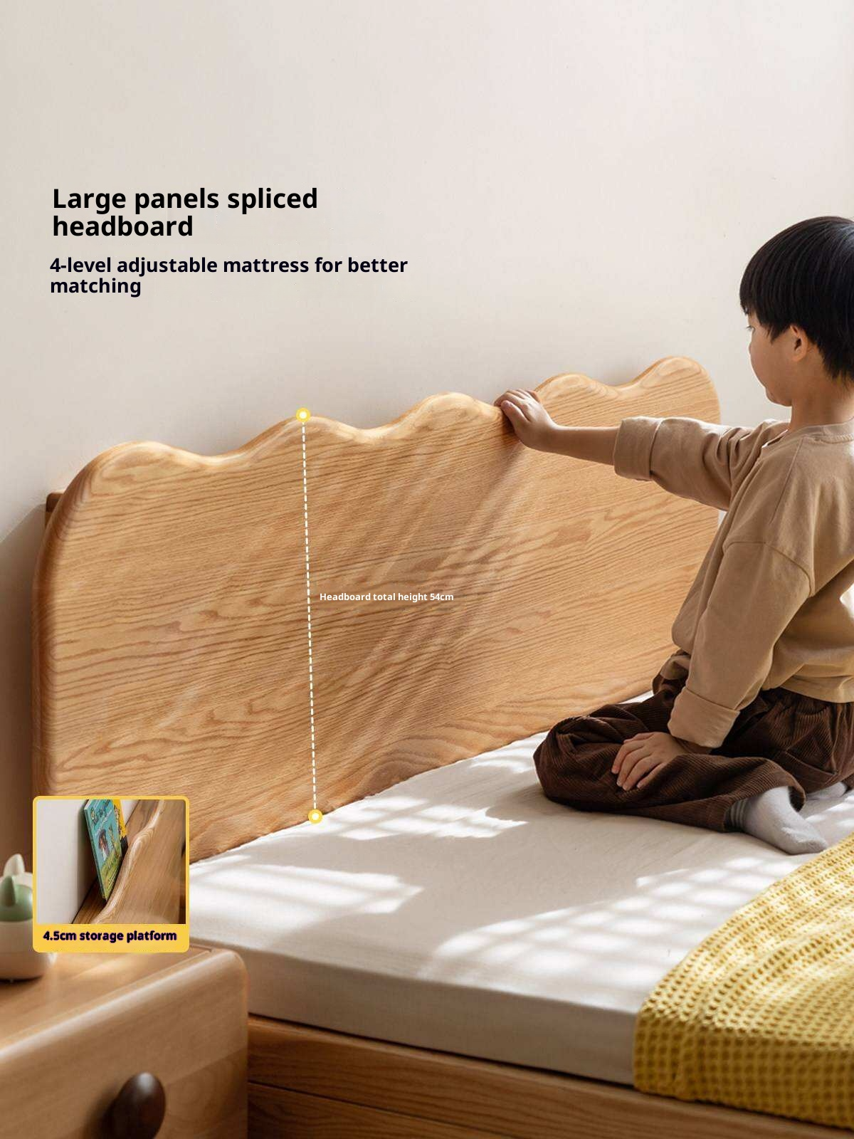 Oak Solid Wood Kids Side-Lift Storage Bed