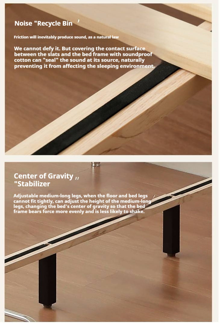 Rubberwood Solid Wood Minimalist Platform Bed with Angled Metal Legs