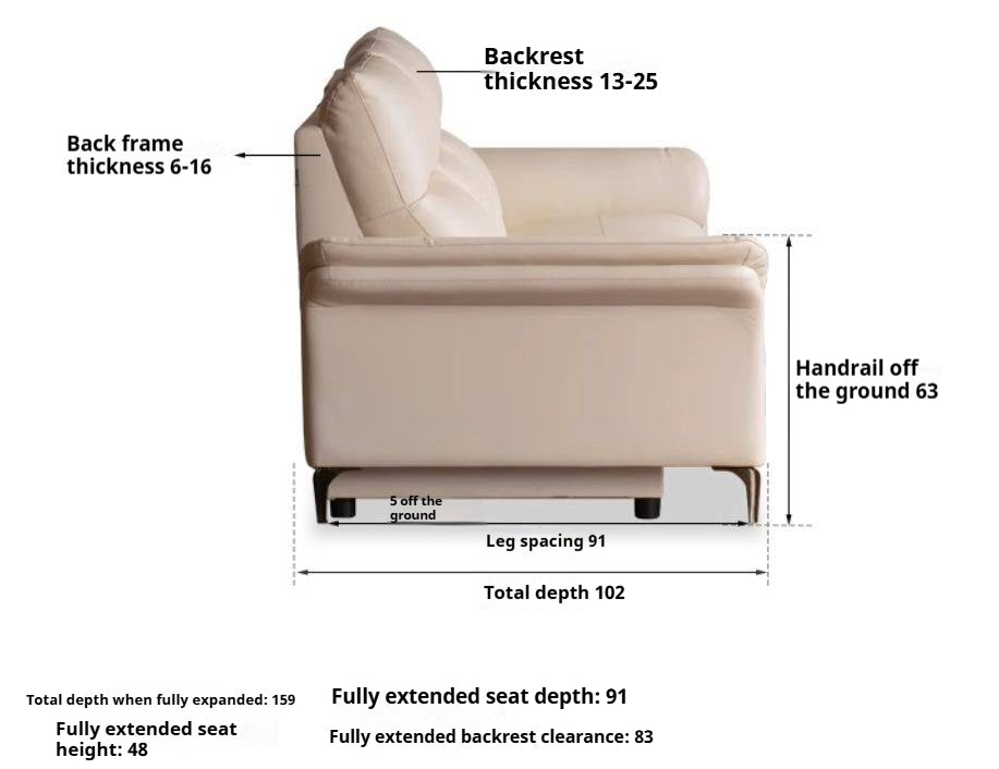 Pine Solid Wood Leather Sofa Cream Style Functional Electric