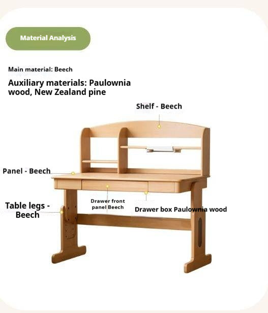 Beech Solid Wood Lifting Kids Desk Combination