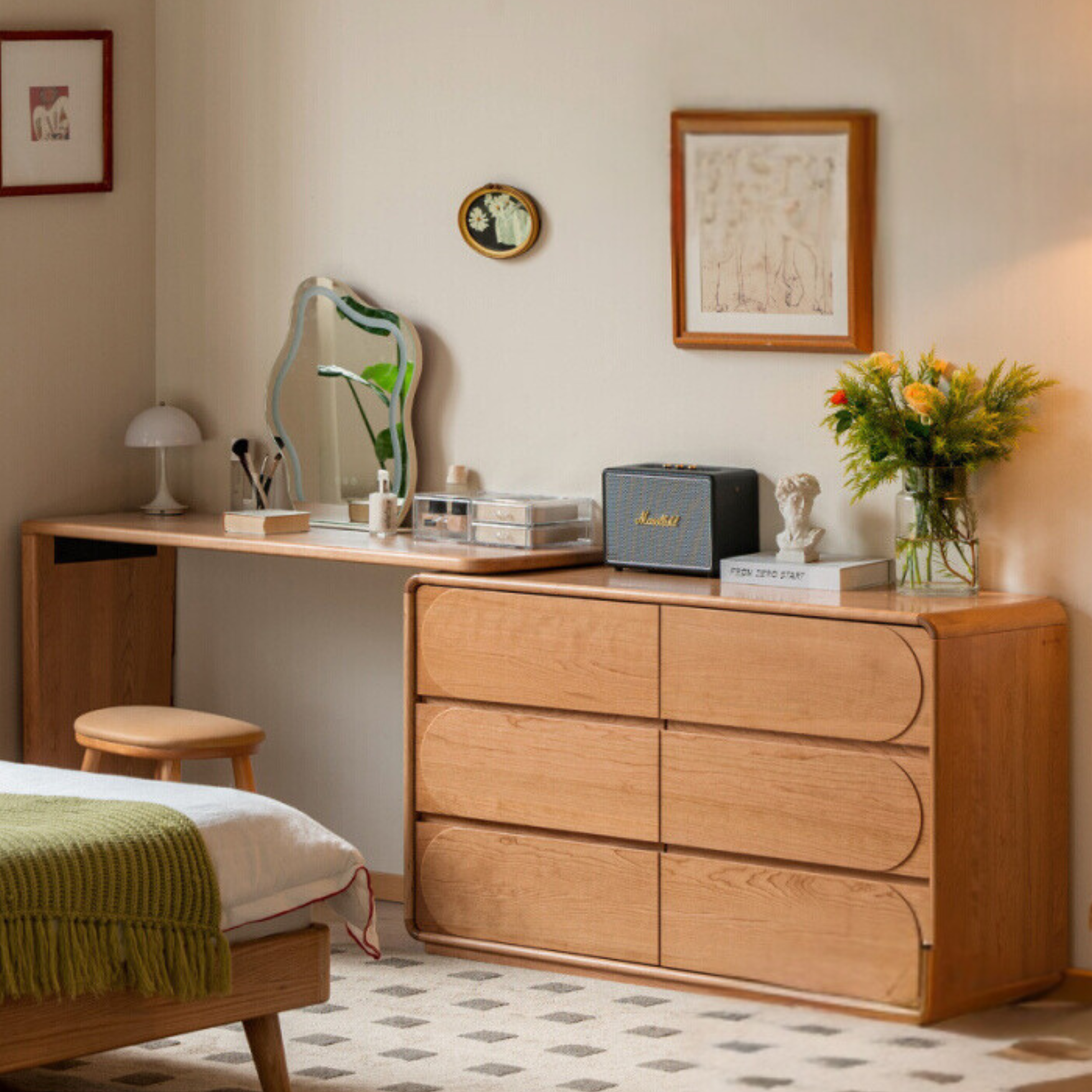 Cherry Solid Wood Retro Dressing Table