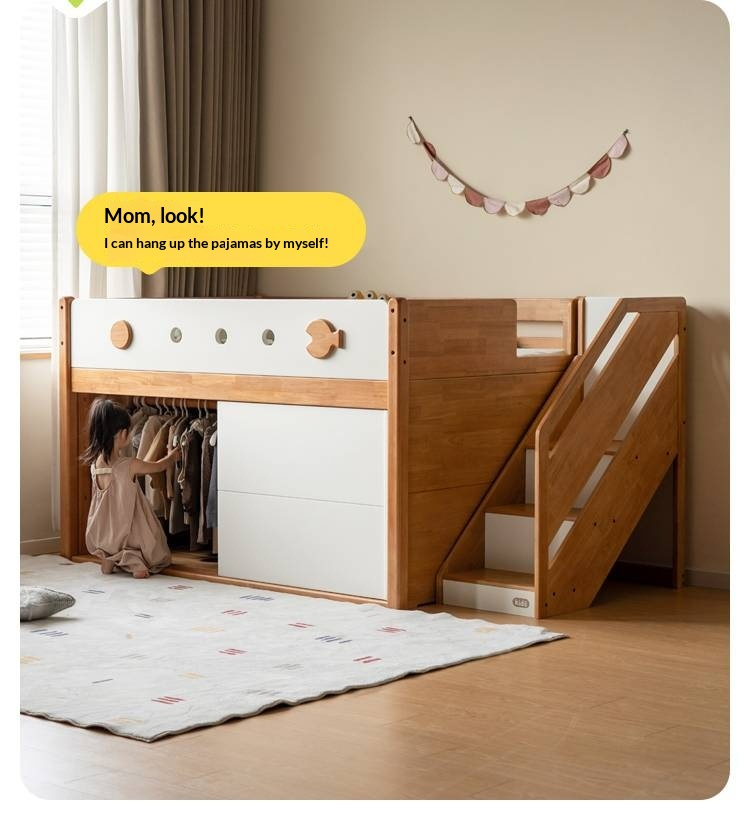 Rubberwood Children's Solid Wood Multifunctional Storage Loft Bed