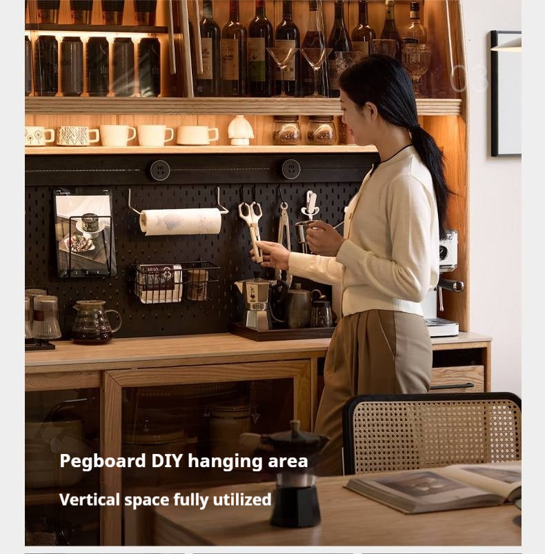 Oak Solid Wood Buffet Cabinet with Slab Surface, Sideboard