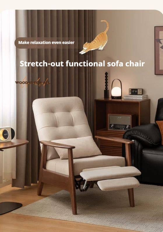 Oak Solid Wood Recliner Lounge Chair with Adjustable Footrest