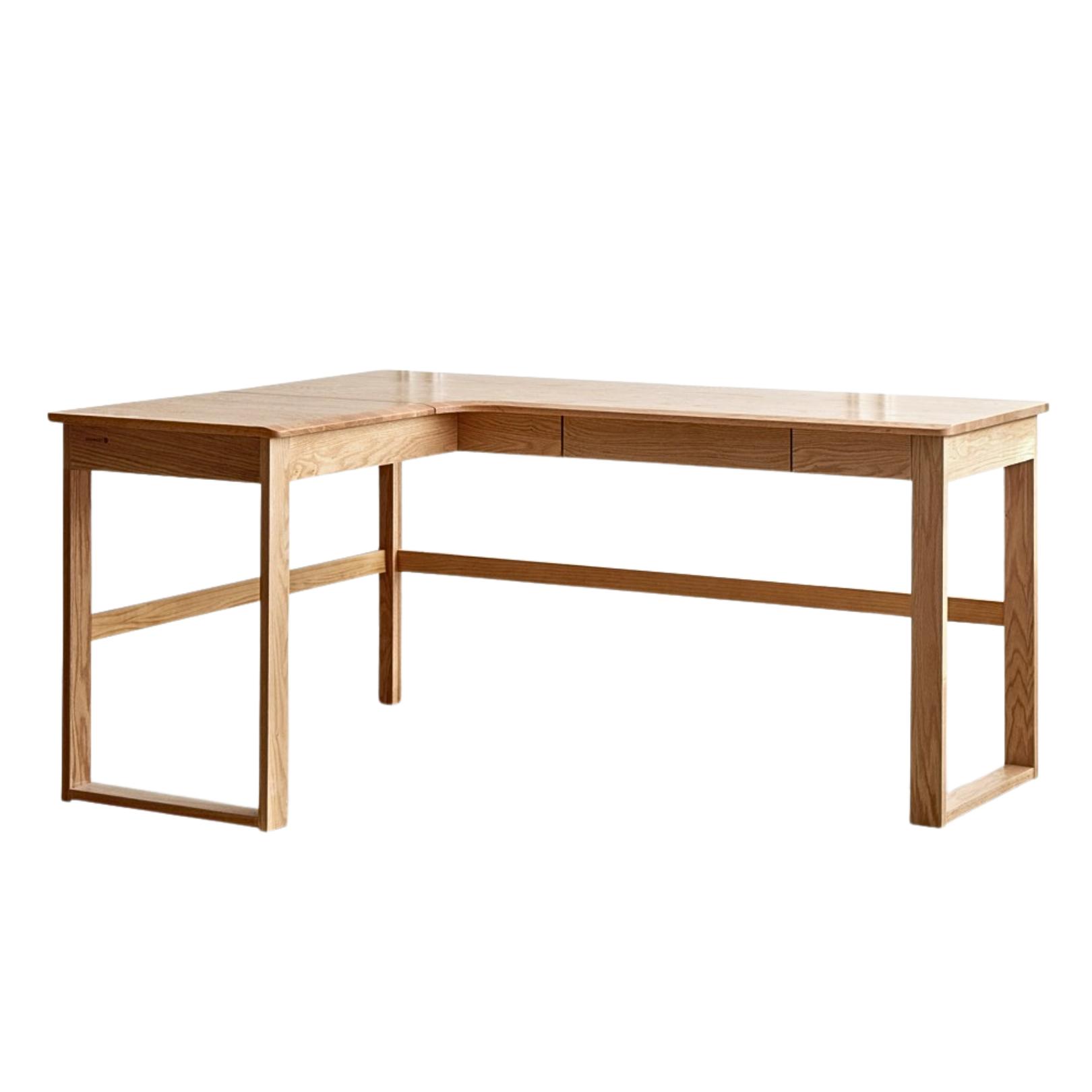 Oak Solid Wood L-shaped Corner Office Desk