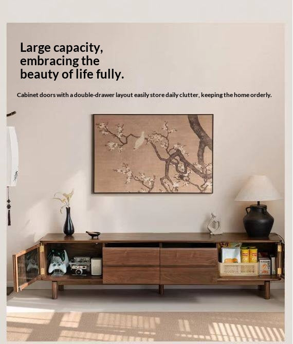 Black Walnut Solid Wood Floor TV Cabinet.