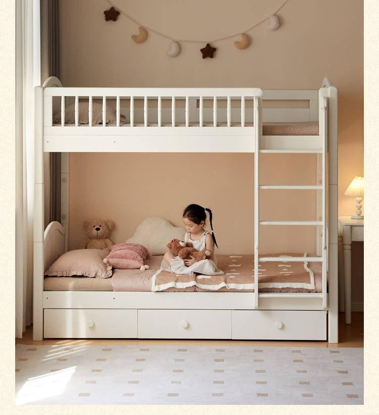 Rubberwood Solid Wood Children's White Castle Princess Bunk Bed