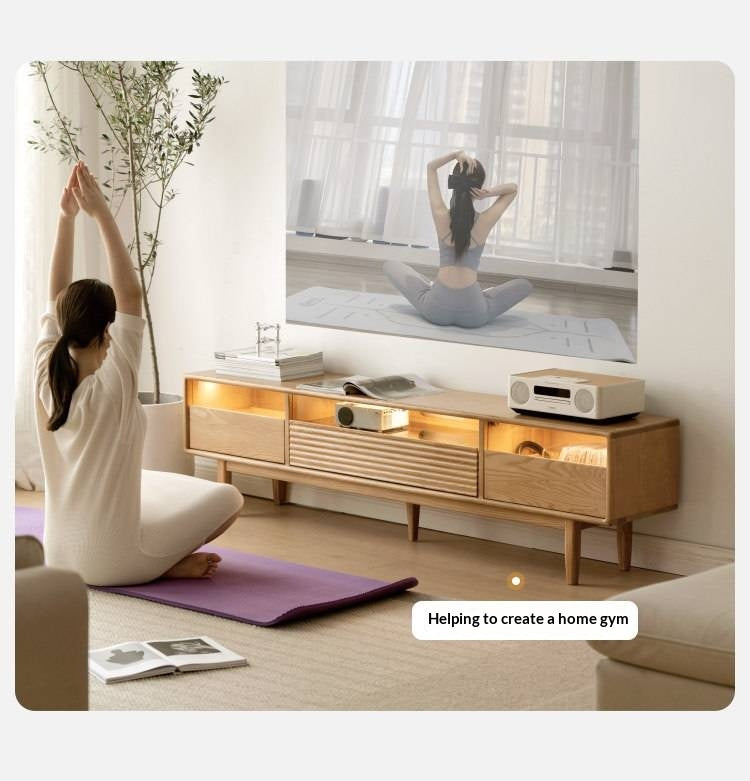 Ash Solid Wood Floor Modern Rock Board TV Cabinet.