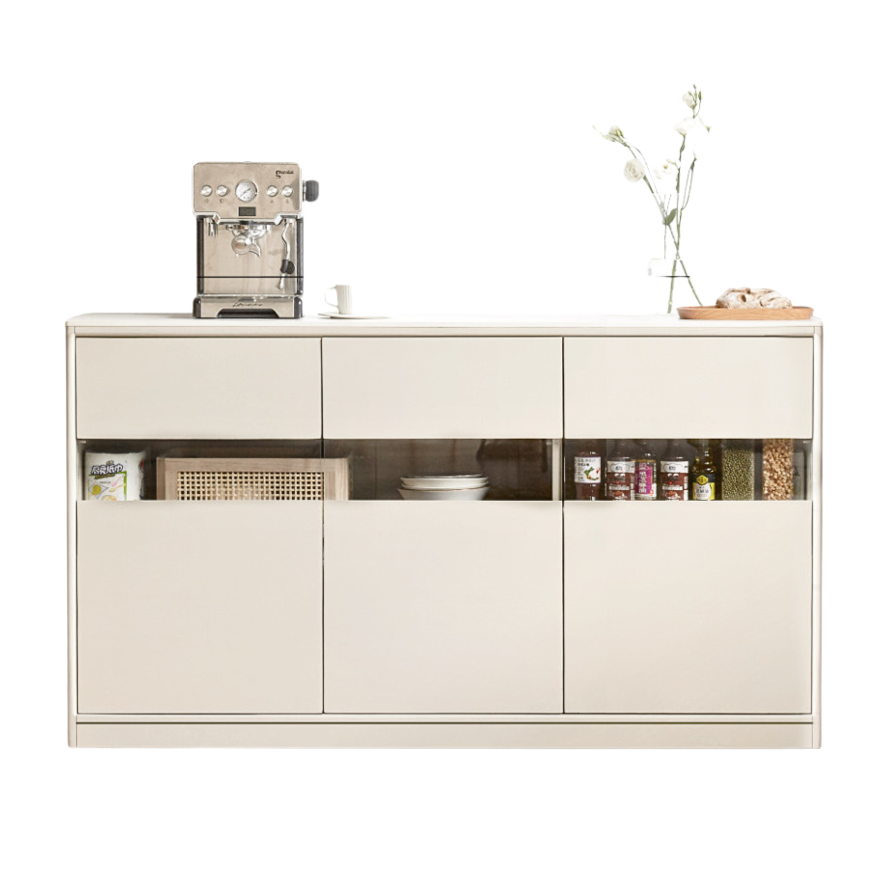 Poplar solid wood against the wall cream style dining sideboard,