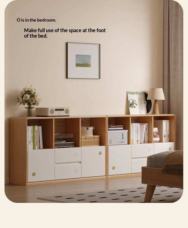 Solid Rubberwood Cream Style Modular Bookcase Cabinet