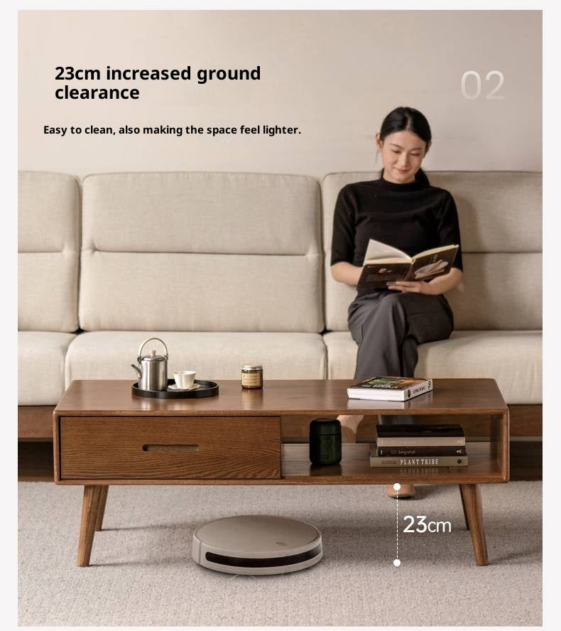 Oak, Solid Rubberwood Two-Drawer Coffee Table Walnut Color