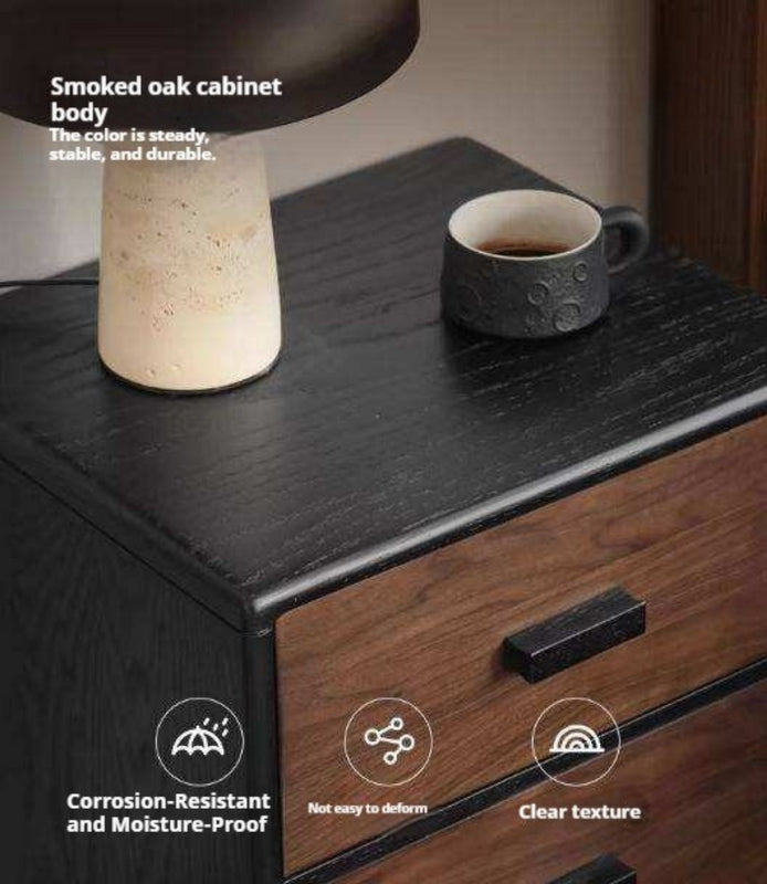 Black Walnut + Oar Solid Wood Two-Tone 2-Drawer Nightstand with Black Legs and Bar Pulls