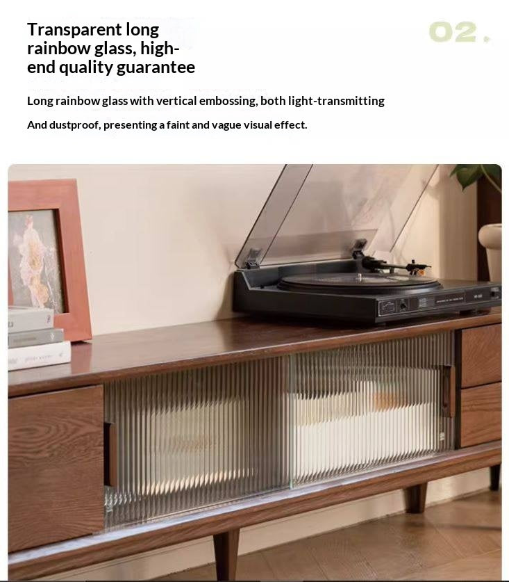 Oak, Solid Rubberwood, Beech Solid Wood TV Stand Glass Sliding Door