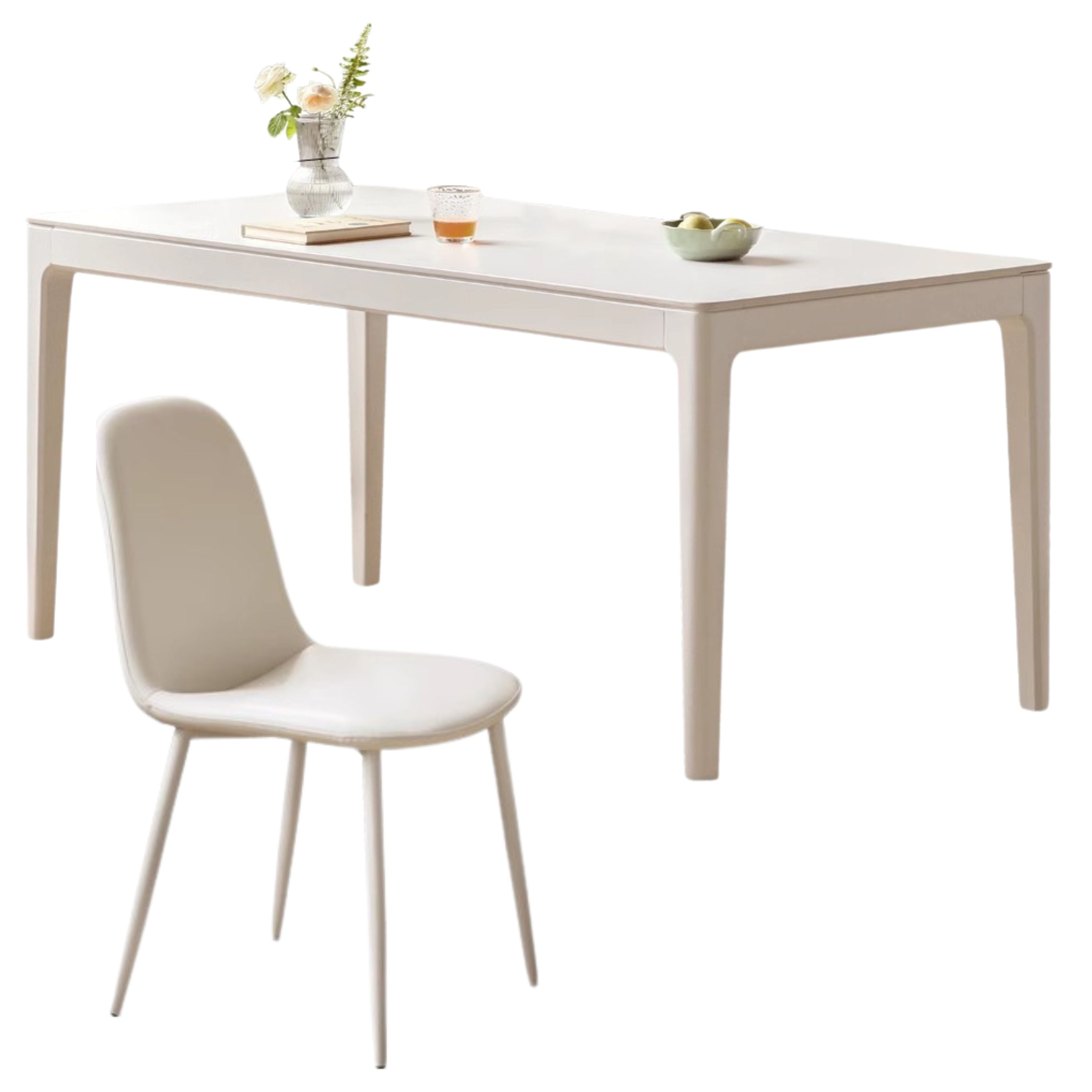 Birch Solid Wood Rock Plate Dining Table White Cream