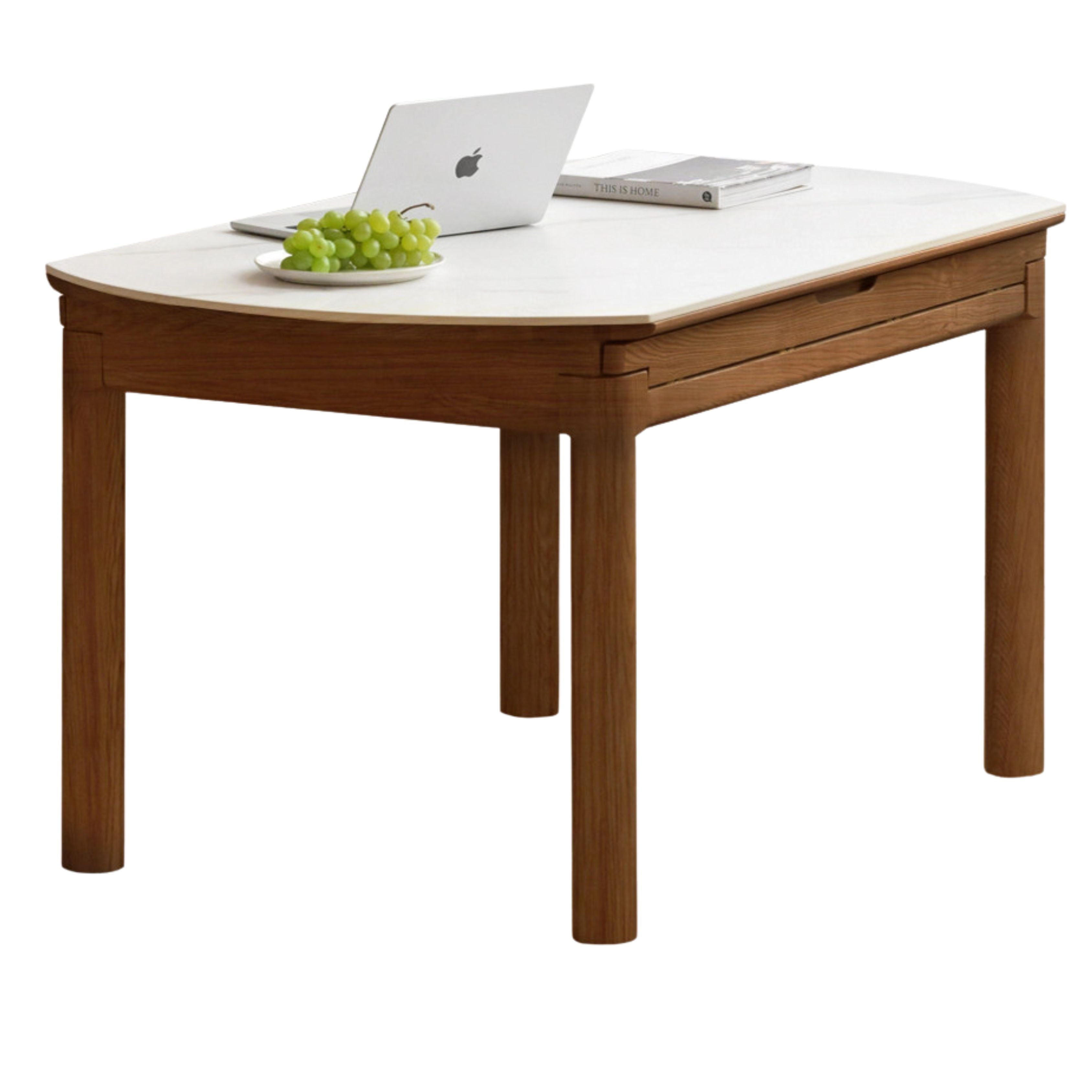 Oak, Ash Solid Wood Retractable Rock Plate Dining Table