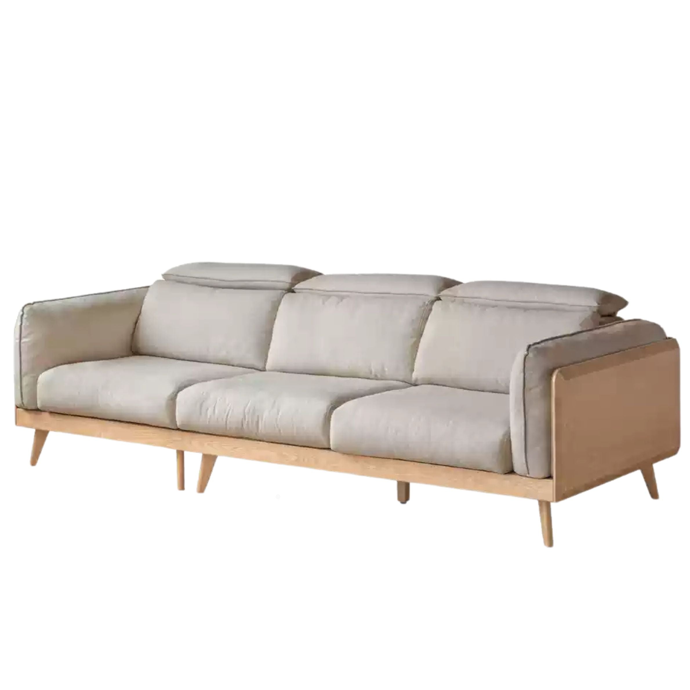 Ash Solid Wood high back Sofa genuine leather, fabric