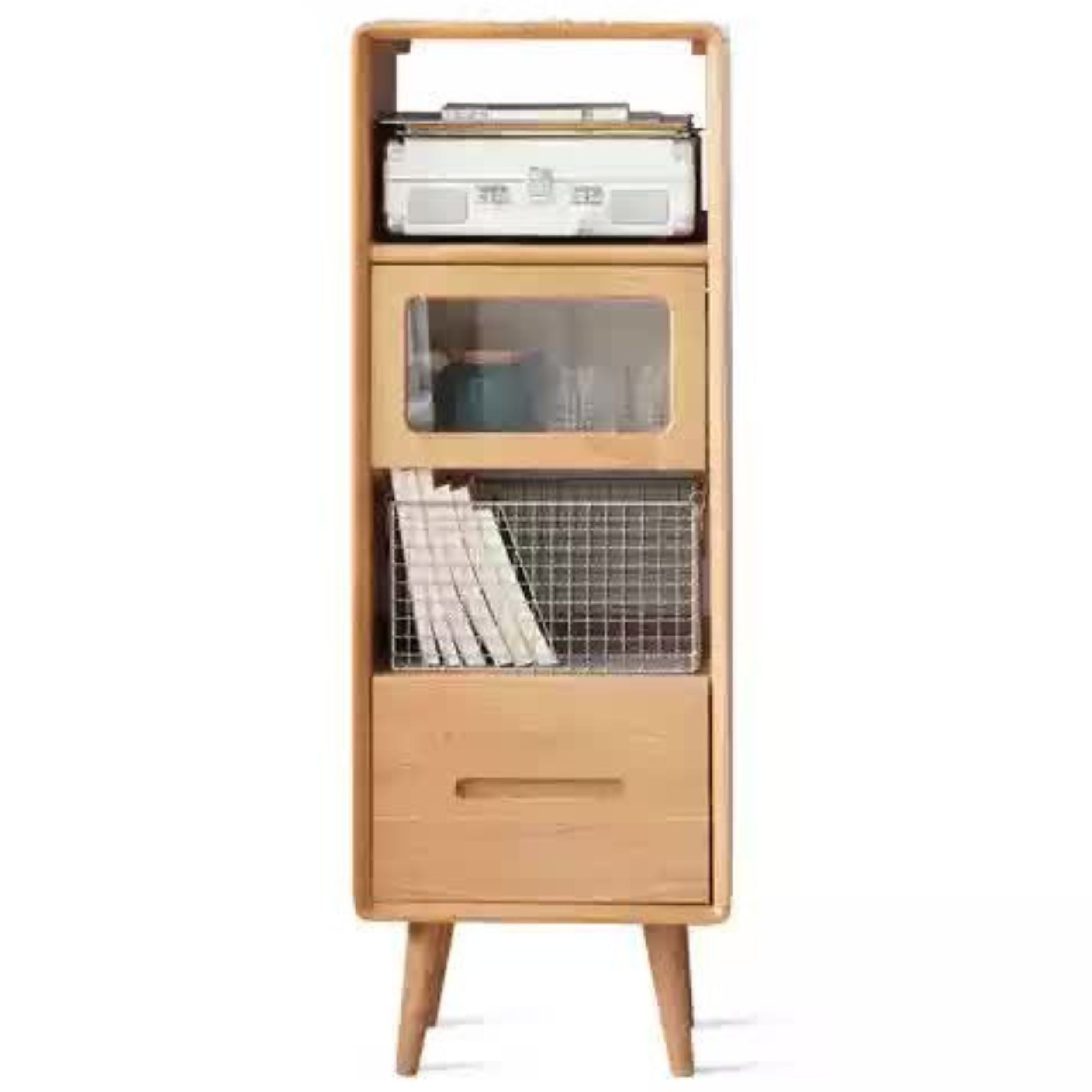 Oak Solid Wood Glass Display Side Cabinet