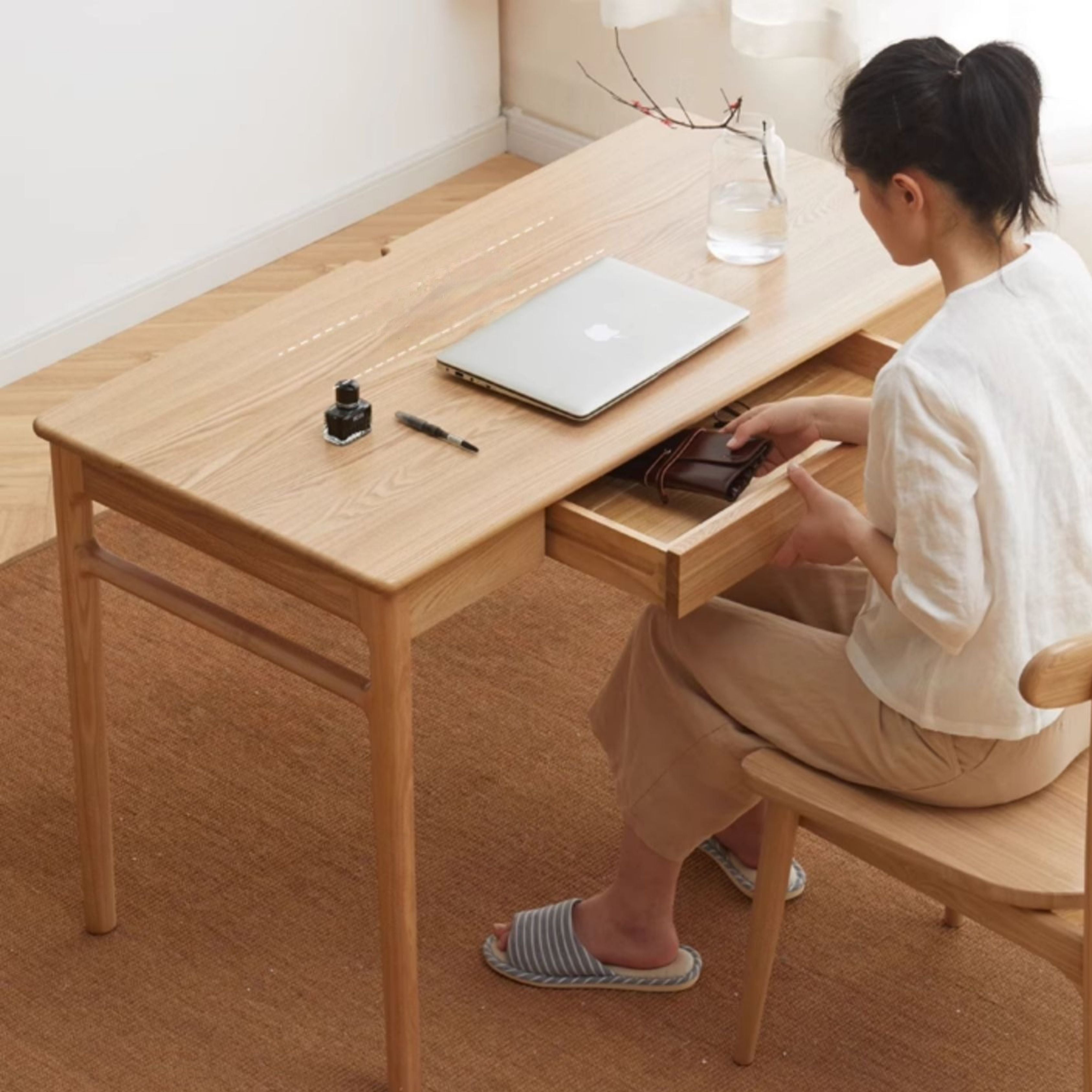 Ash Solid Wood Minimalist Modern Computer Desk