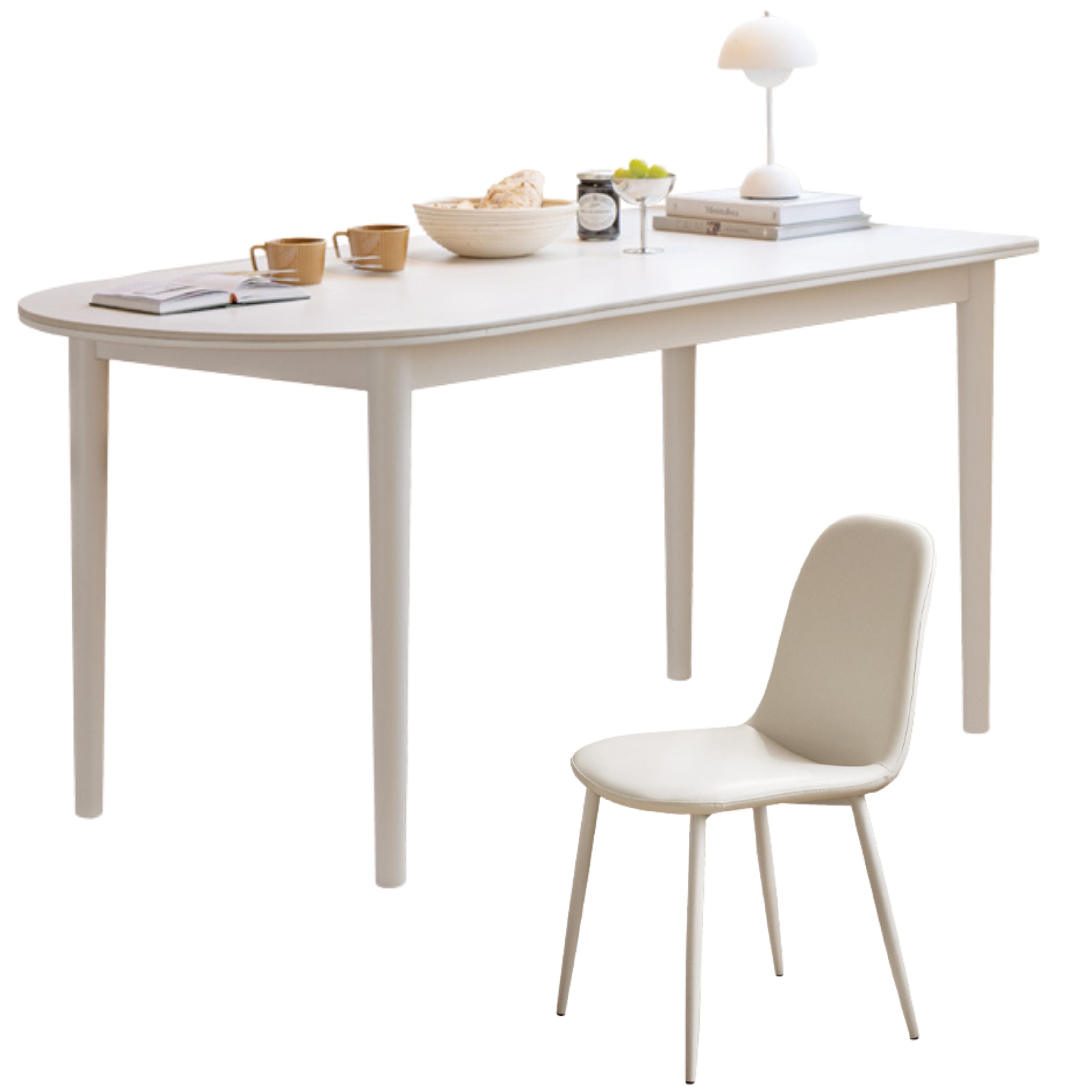 Birch Solid Wood White Cream Style Semi-Circular Rock Plate Dining Table