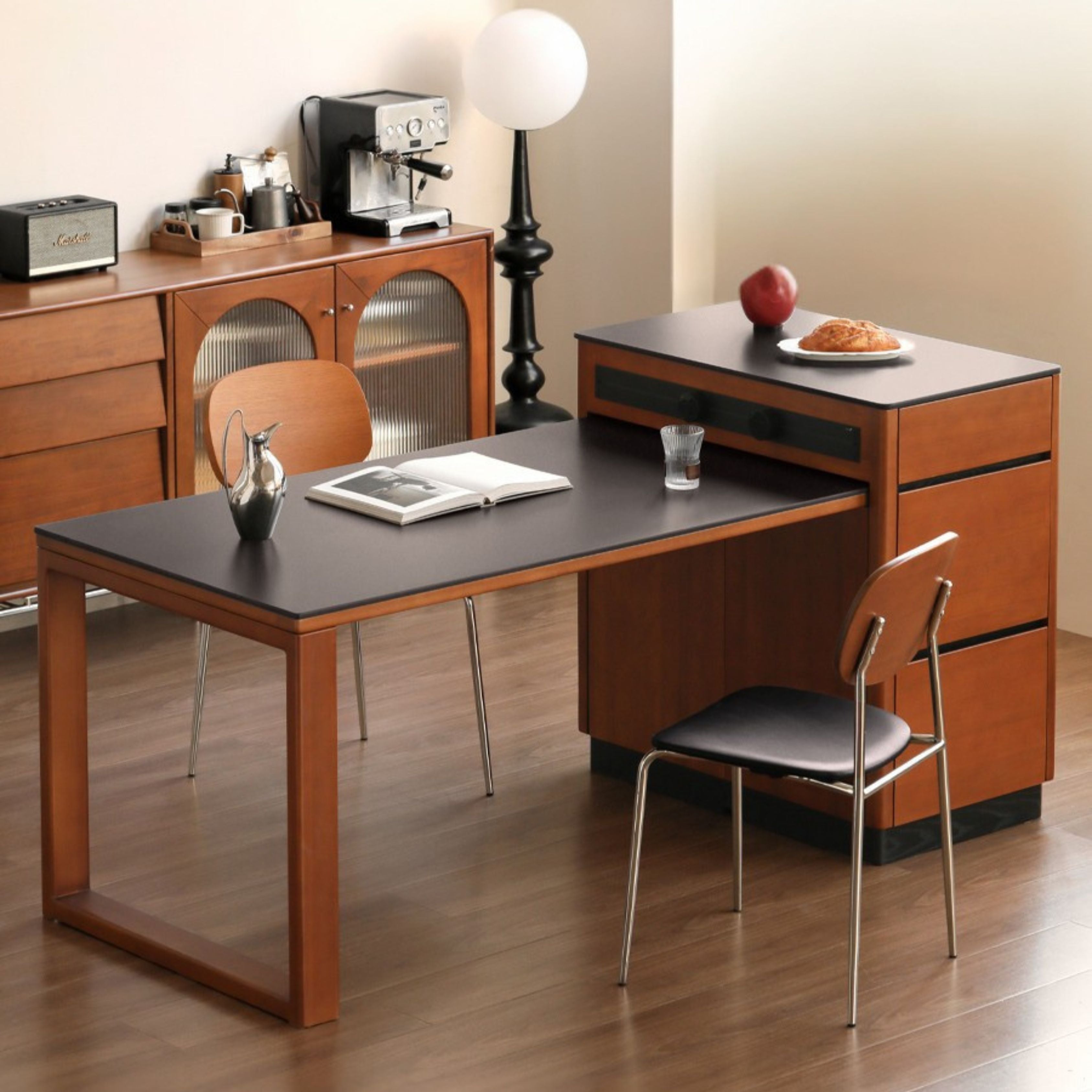 Poplar Solid Wood Island Retro Retractable Rock Plate Table Integrated