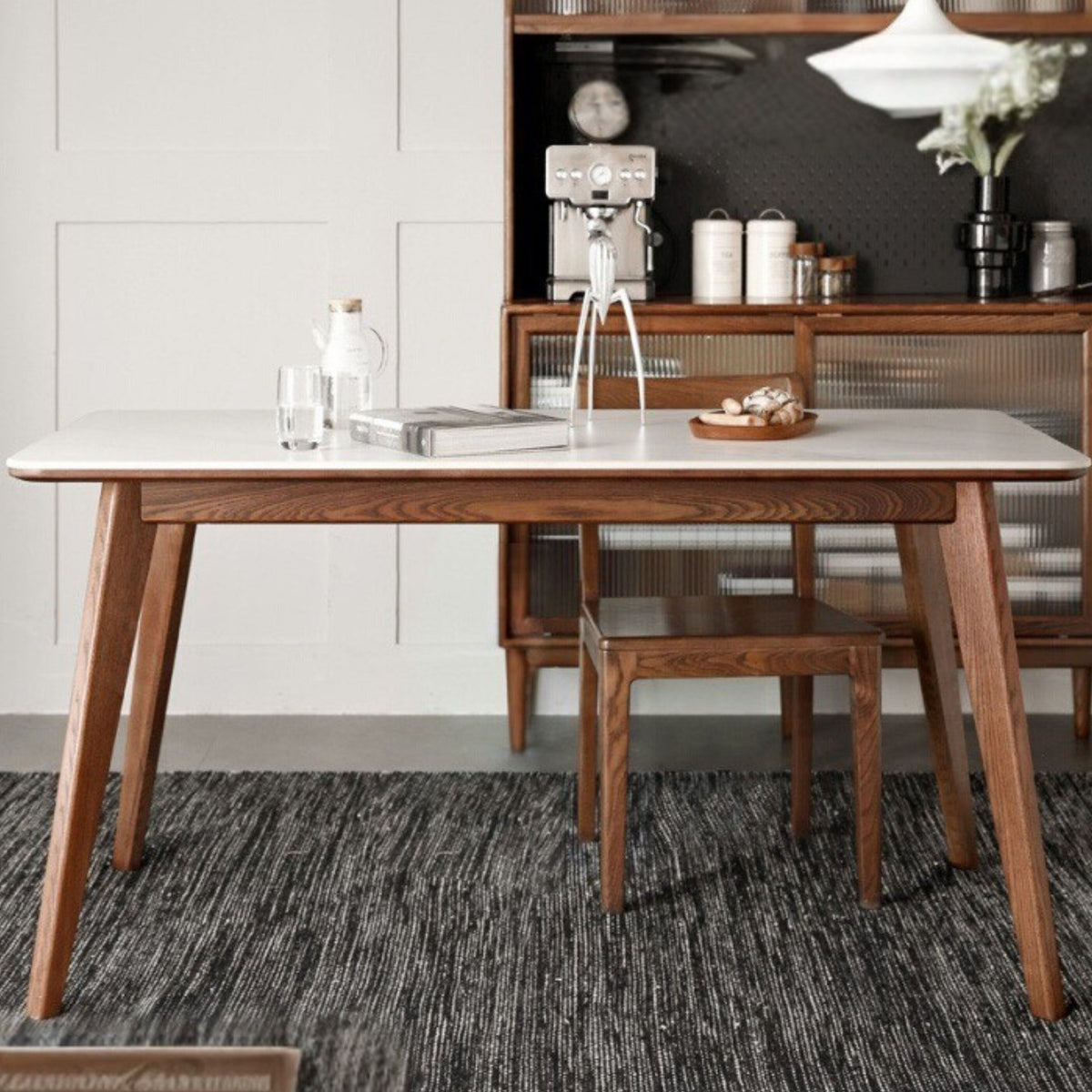 Nordic solid wood dining table small apartment white slate dining table ...