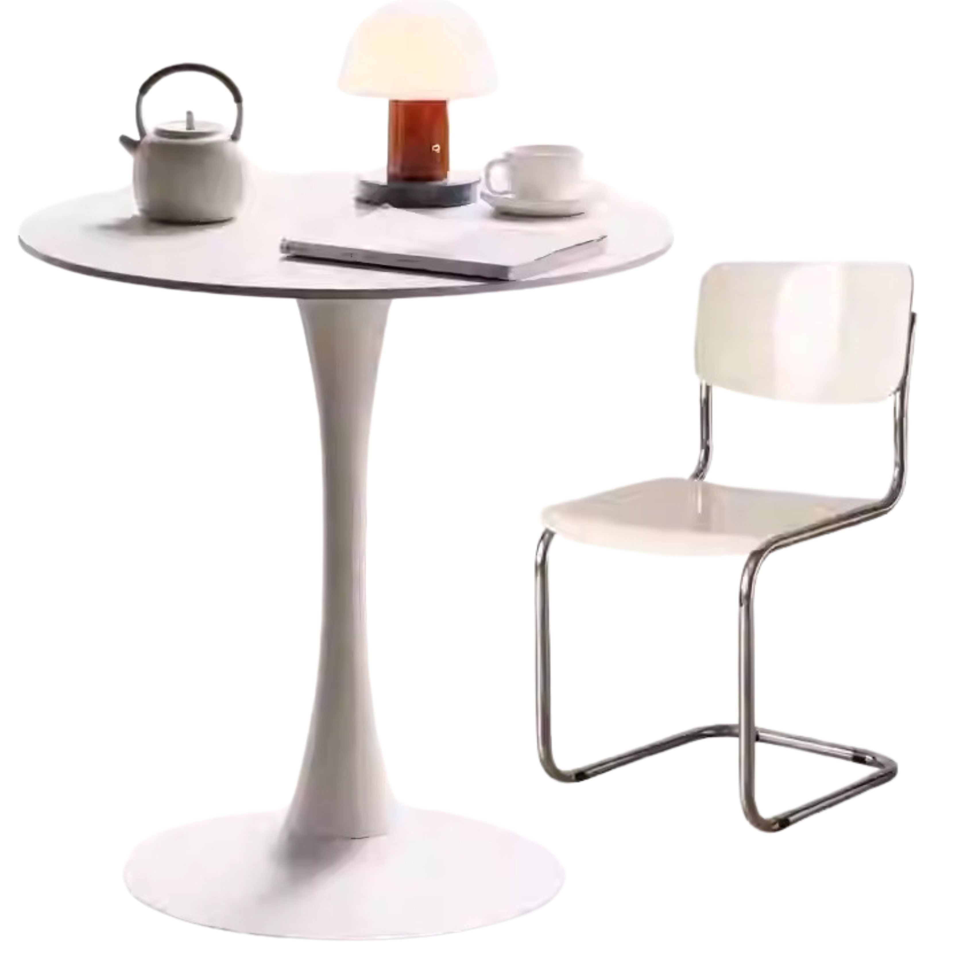 Rock Slab Top Small Round Dining Table Pure White