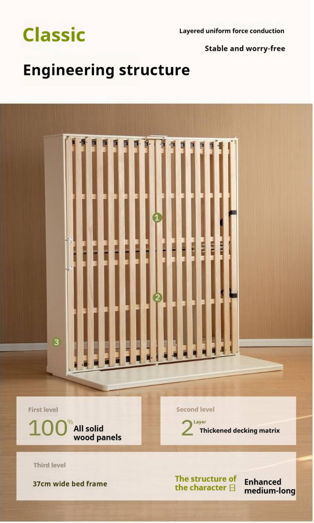 Rubberwood Solid Wood Platform Storage Bed with Gas Lift Base and Side Drawers