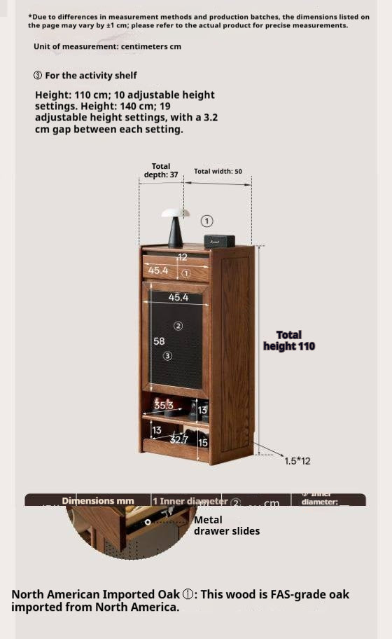 Oak Solid Wood Narrow Shoe Storage Cabinet with Flip-Top Compartment and Perforated Metal Door