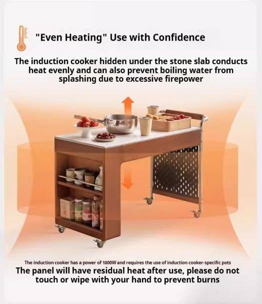 Tulipwood Solid Wood Mobile Side Table for Making Tea Around The Stove.