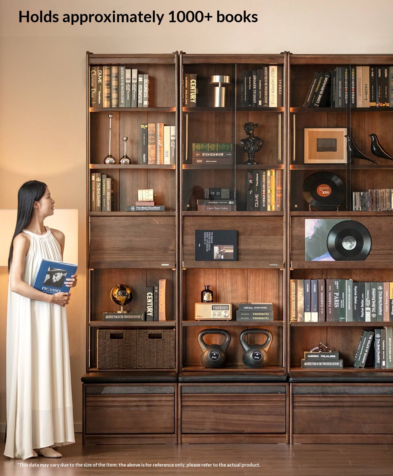 Black Walnut, Ash Solid Wood Combination Bookcase with Floor Display and Luxury Storage
