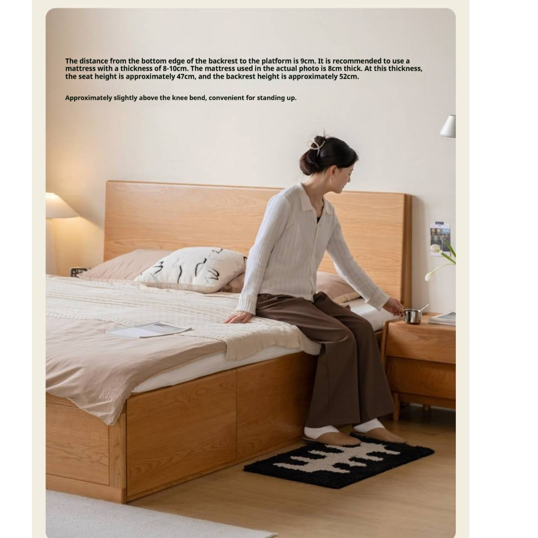Cherry Solid Wood Storage Bed with Side Storage Drawers