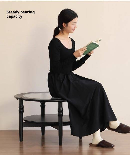 Rubber Solid Wood French Retro Glass Coffee Table.