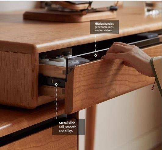 Cherry Solid Wood Retro Retractable Computer Desk