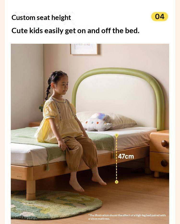 Beech solid wood Kids Bed with Round Headboard and Adjustable Height Legs