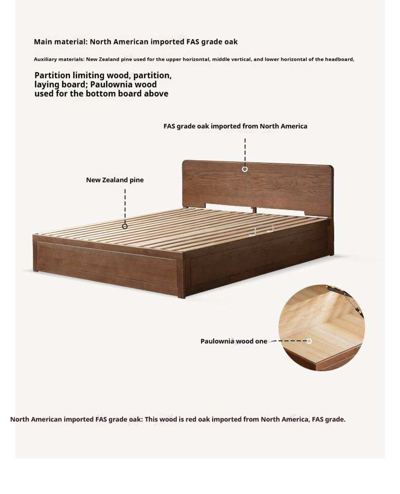 Oak Solid Wood Modern Simple Double Storage Box Bed