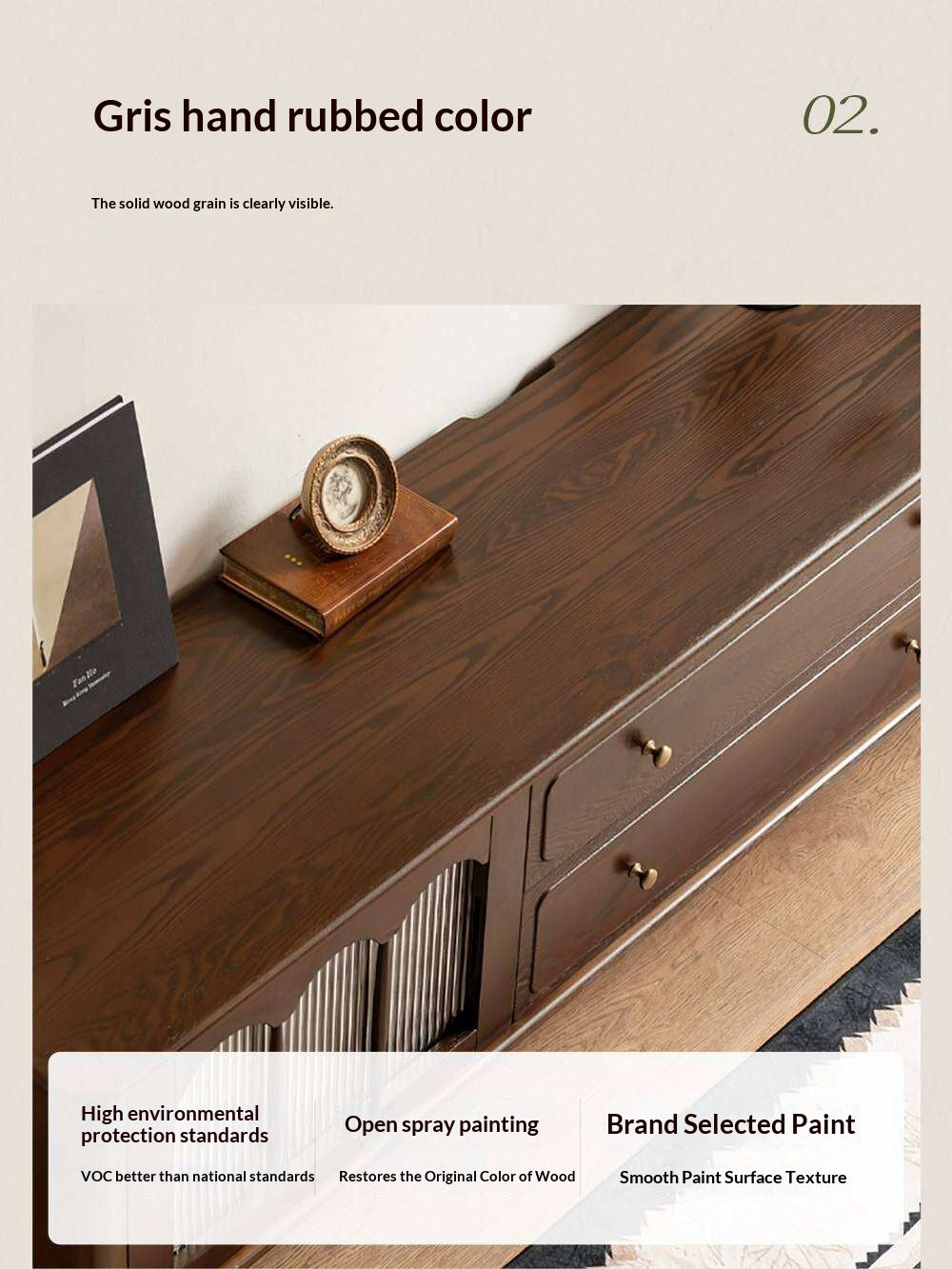 Ash Solid Wood TV Stand with American Retro Design and Tall Storage Cabinet