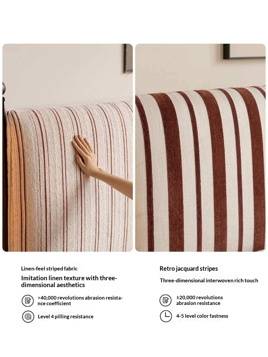 Black Walnut Solid Wood Striped Upholstered Panel Bed