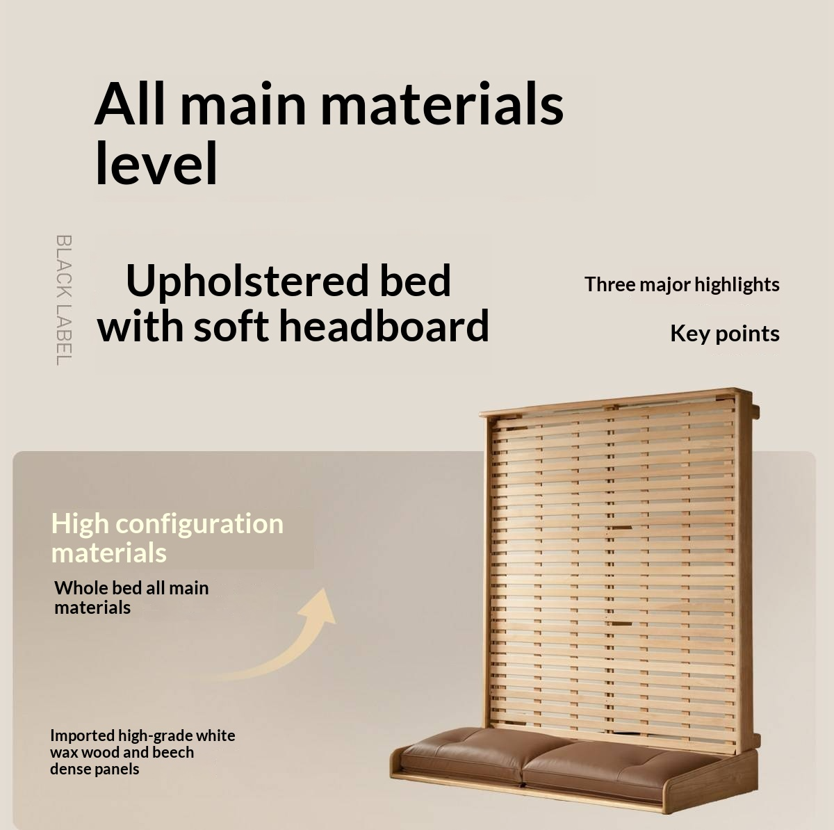 Ash Solid Wood Upholstered Floating Platform Bed with LED Lights