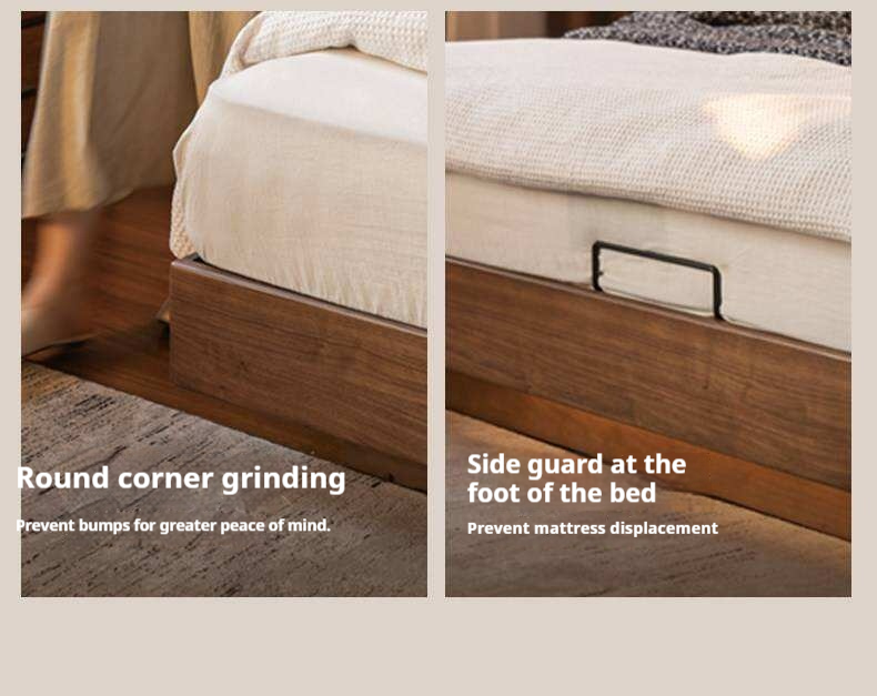 Black Walnut Solid Wood Box Bed — Italian Light Luxury, Genuine Leather Upholstered Headboard