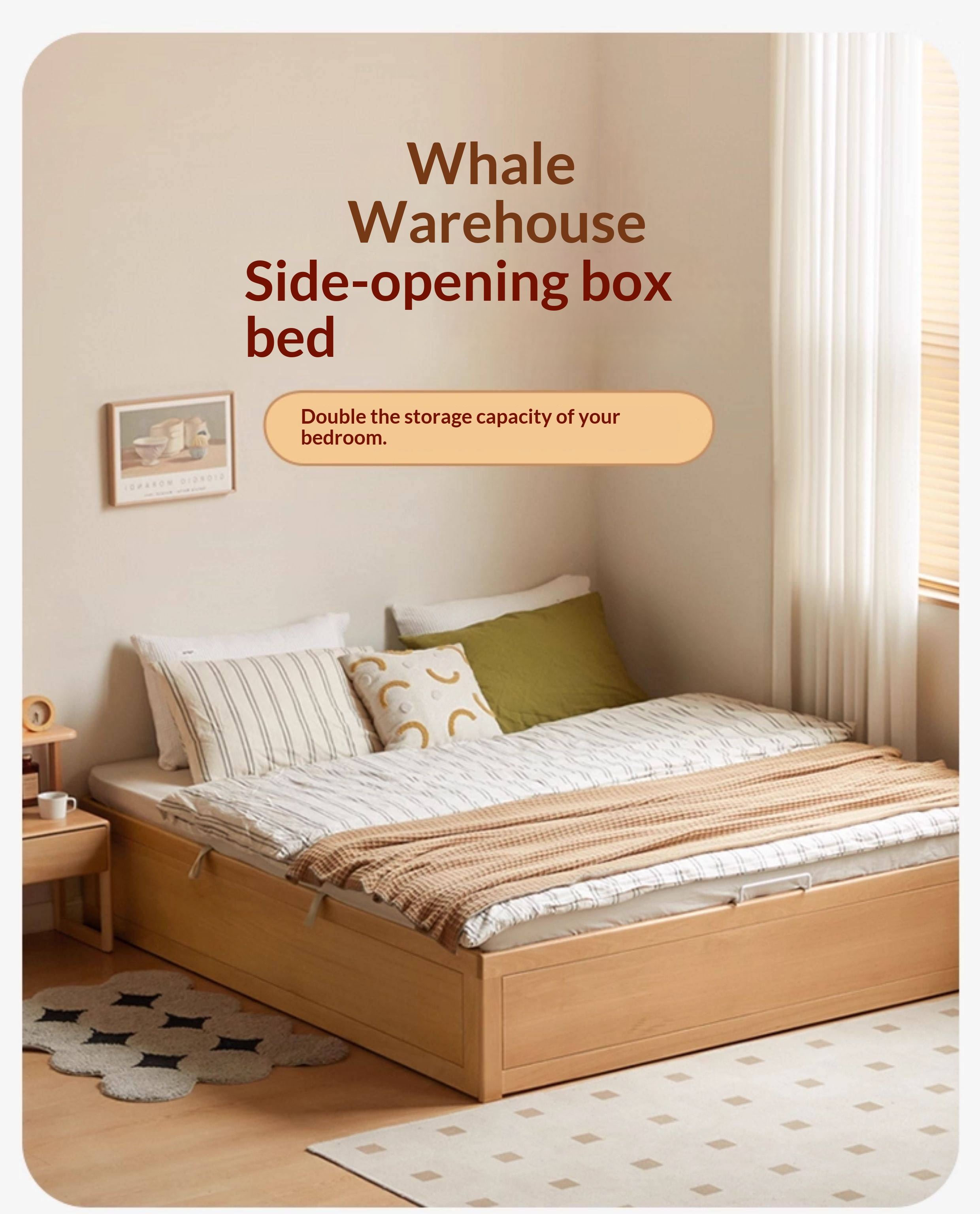 European Beech Solid Wood Platform Box Bed — Headboard-Free, Simple Design