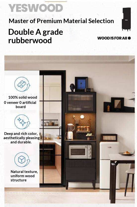 Solid RubberWood Minimalist Style Sideboard with Storage Cabinet