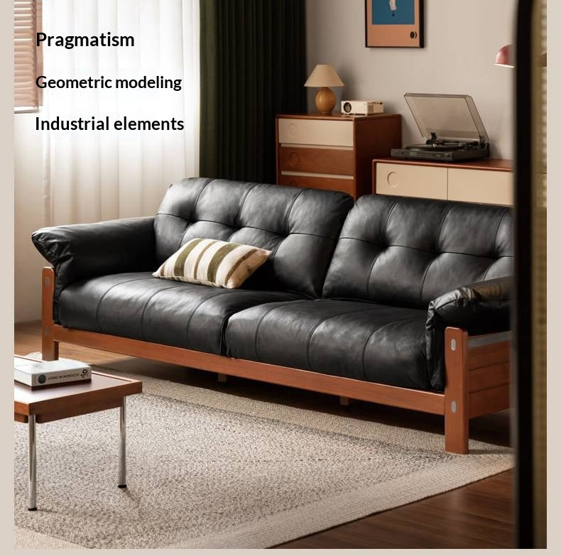 Poplar solid wood Mid Century Genuine Leather,Chenille Fabric Sofa Bauhaus Style
