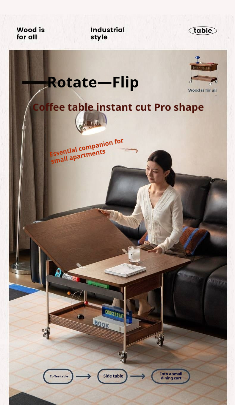 Oak Solid Wood Folding Coffee Table with Minimalist Design