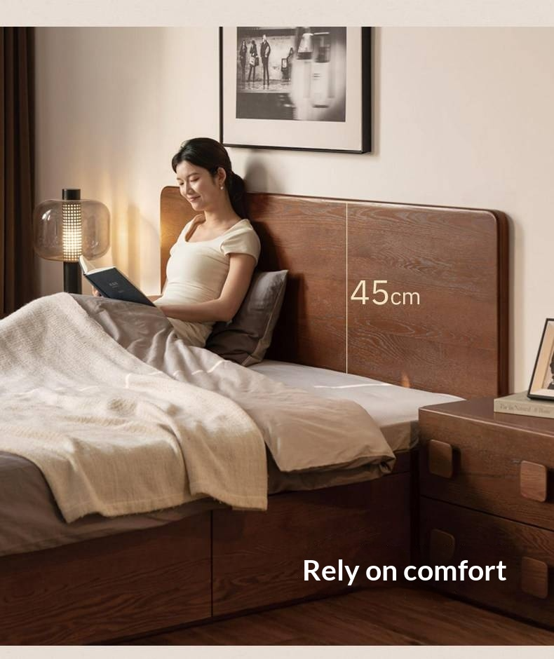 Oak Solid Wood Box Bed, Platform Box Bed, Headboard-Free Bed – Modern Minimalist Style