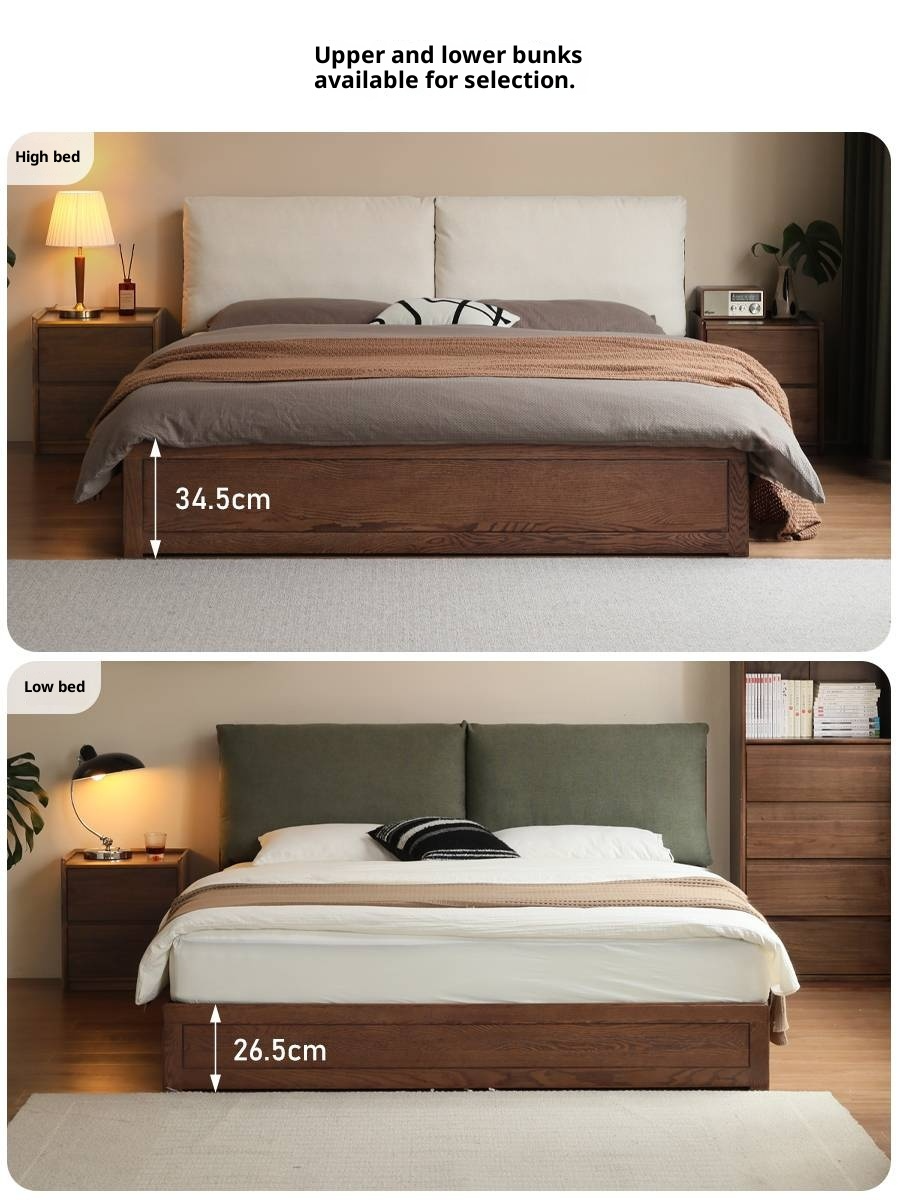 Oak Solid Wood Modern Simple Fabric Soft-Padded Box Bed