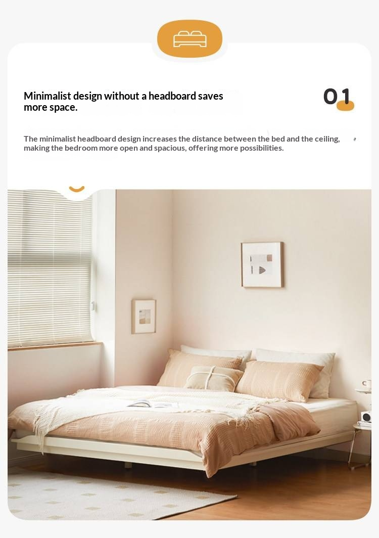 Pine Solid Wood Platform Bed, Headboard-Free Bed, Floor-Standing Floating Bed