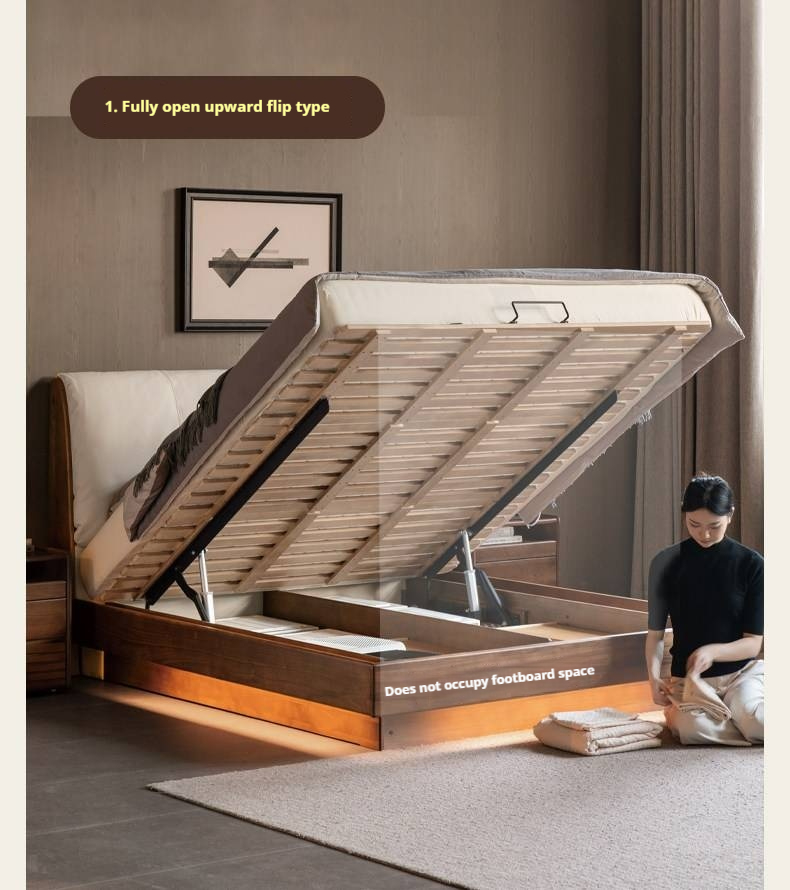 Black Walnut Solid Wood Italian Luxury Leather Bed