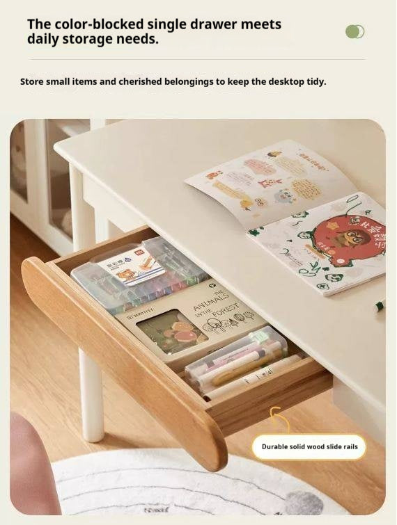 Solid RubberWood Cream Style Kids Writing Desk