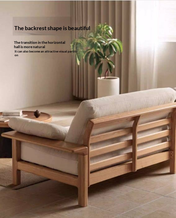 Oak, Ash Solid Wood Wabi Sabi Style Genuine Leather Sofa, fabric sofa