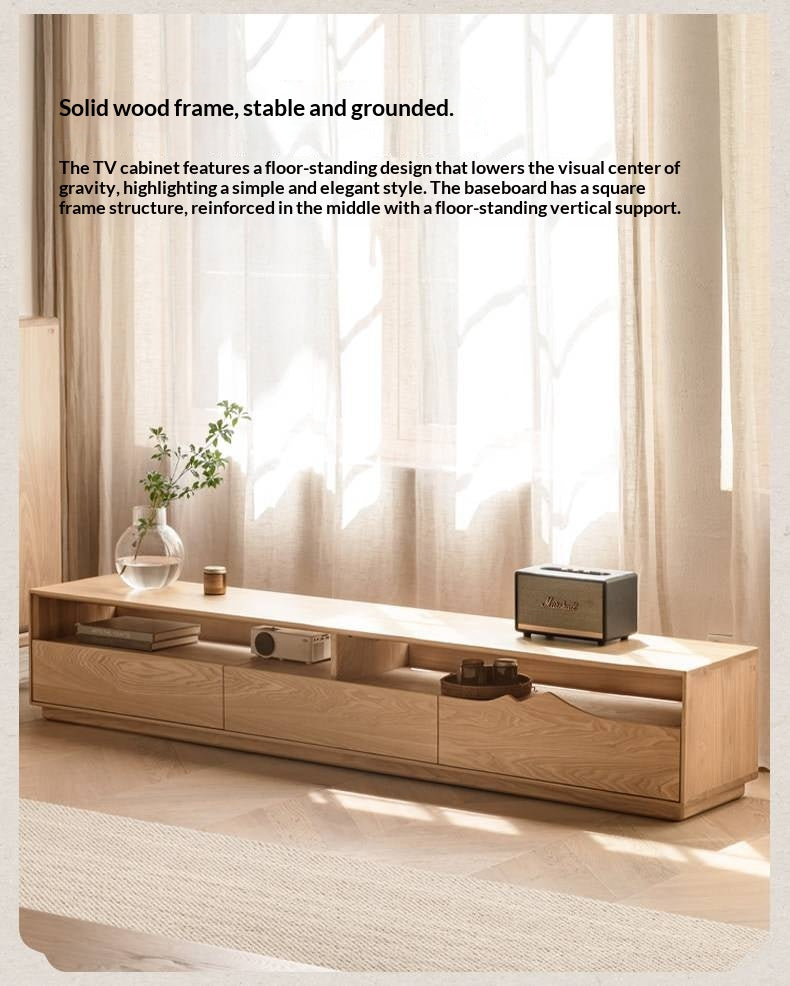 Ash Solid Wood Floor TV Storage Cabinet.